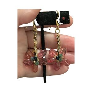Handmade Tourmaline and Black Opal Wire Wrapped Flower Earrings. Wearable Art
